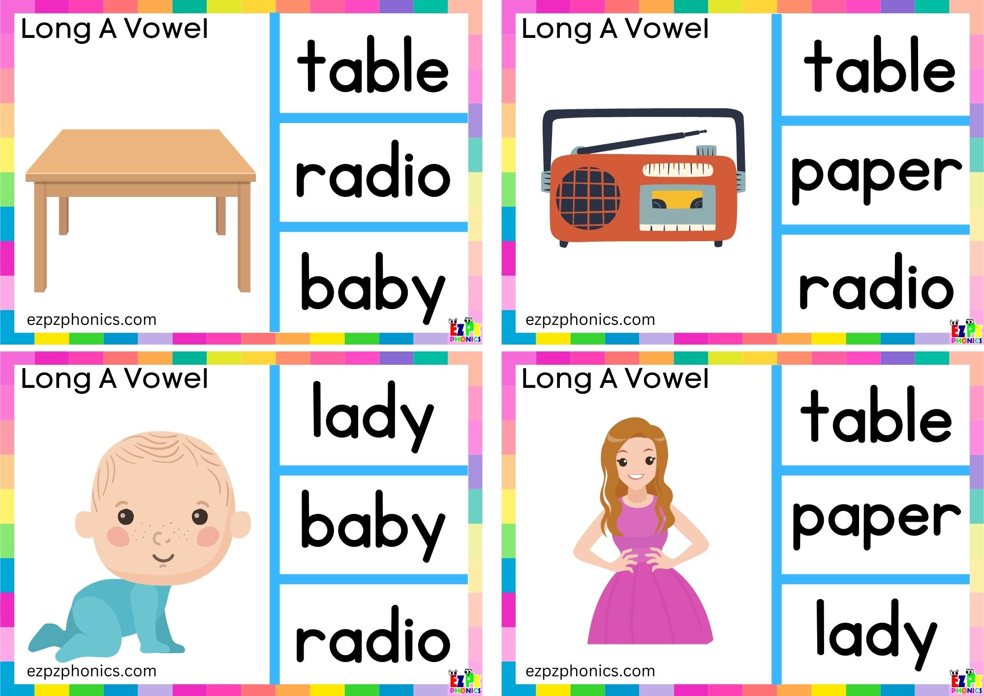 Long a vowel a words Look at the image and clip the correct word Clip cards group 1